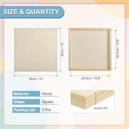 MECCANIXITY 2 Pack Wood Canvas Boards, 12x12 Inch Art Canvases Square Unfinished Wood Panel for Painting, Crafts, DIY Projects, Pouring Art - size: 12x12 Inch