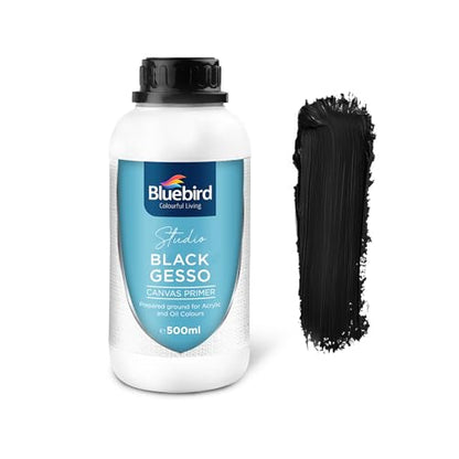 BLUEBIRD Studio Acrylic Gesso - Liquid Gesso Primer for Arylic Painting, Surface Prep Medium (Black, 16.9 Fl Oz) - color: Black, size: 16.9 Fl Oz (Pack of 1)