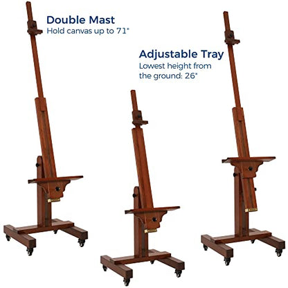 VISWIN Studio Heavy-Duty Easel, Holds Canvas Up to 71", Tilts Flat & Movable, Adjustable Solid Beech Wood Large Easel Stand for Painting, TV & Display, Floor Art Easel for Adult, Artist - Walnut - color: Walnut Brown
