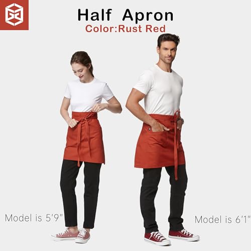 Unisex Waist Apron with Pockets Waiter Bar Half Bistro Apron 4251BY - color: Rust Red, size: 1 Pack