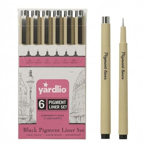 Yardlio Pen Set - 6 Fineliner Pens for Journaling, Writing, and Drawing - Nice Pens for Art, Journals, & Creative Work - Best Pens for Sketching and Journaling