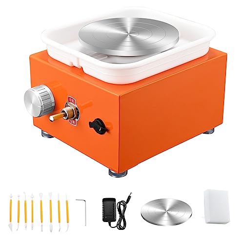 Mini Pottery Wheel Machine for Adults & Beginners, 2 Turntables (3.94" & 2.56") | 0-2000 RPM Adjustable Speed Pottery Machine Removable Splash Tray Ceramic Making Kit Includes 8 Sculpting Tools - color: Orange
