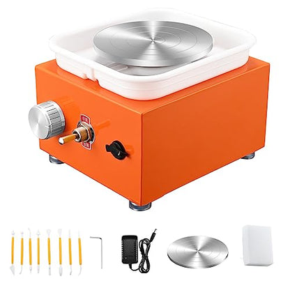Mini Pottery Wheel Machine for Adults & Beginners, 2 Turntables (3.94" & 2.56") | 0-2000 RPM Adjustable Speed Pottery Machine Removable Splash Tray Ceramic Making Kit Includes 8 Sculpting Tools - color: Orange