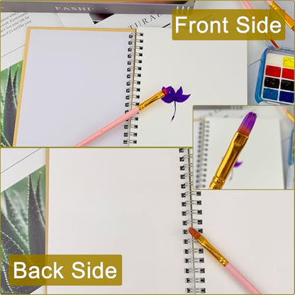 Set of 2, Each with 20 Sheets, 7.5 x 5.1 Inches, 140 lb Cold Press Watercolor Paper, 1150 GSM Brown Hard Cover, Spiral Bound, White Pages for Drawing and Painting