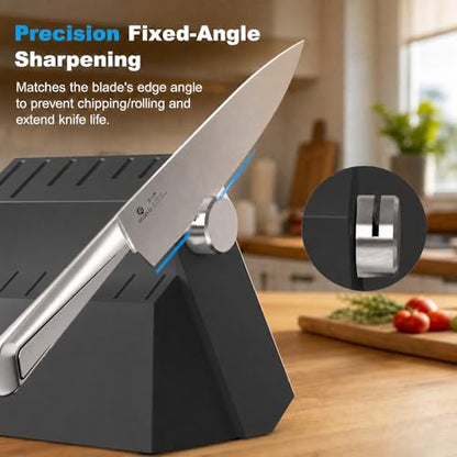 imarku 14-Piece Knife Set with Block, One Set for Meat, Fish, Veggies & Bread, Glides Through Every Cut, High Carbon Stainless Steel with Built-in Sharpener, Dishwasher Safe, utility knives - color: Black, size: 14 Pcs