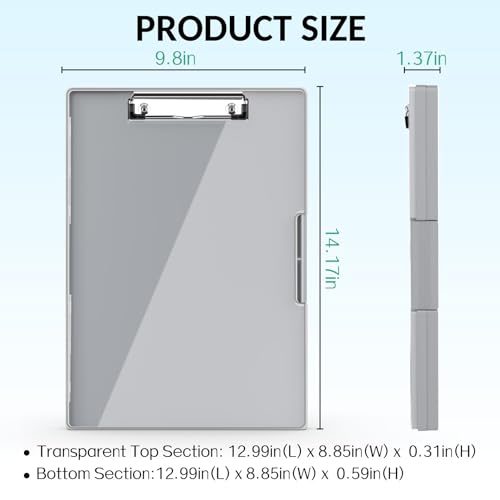 Sooez Clipboard with Storage, Heavy Duty Cleaview Clip Boards 8.5x11 with Dual Storage, Dry Erase Plastic Nursing Clipboard, High Capacity Clipboards Folder for Teacher Nurse, School & Office Supplies - color: Gray