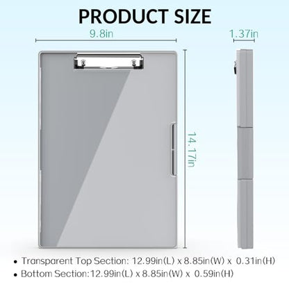 Sooez Clipboard with Storage, Heavy Duty Cleaview Clip Boards 8.5x11 with Dual Storage, Dry Erase Plastic Nursing Clipboard, High Capacity Clipboards Folder for Teacher Nurse, School & Office Supplies - color: Gray