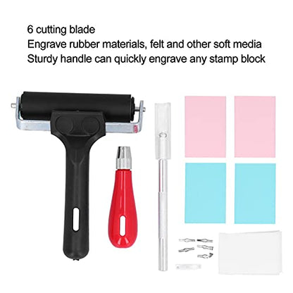 Carving Rubber Stamp Kit Premium Printmaking Printing Mixed Set with 6 Blades Cutter Tools Art Supplies for DIY Crafters Artists Rubber Size 15x10x0.8cm