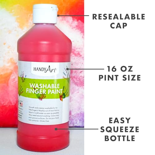 Handy Art Washable Finger Paint, Red, 16 oz Bottle, Easy Clean Up, Sensory Paints for Fingers & Hand Prints, Ages 3 & Up, Safe for Kids & Toddlers, AP Certified Non-Toxic, Made in USA - color: Red