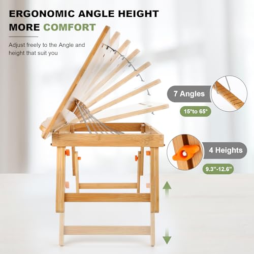 Nnewvante Drafting Table Bamboo Tabletop Easel Foldable Drawing Desk with Adjustable Height & Angle Drawing Board with Tablet and Phone Slots for Painting, Reading, Writing - color: Bamboo
