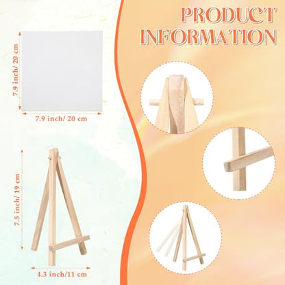 MotiMind 36 Pcs Mini Canvas and Easel Set for Painting, 8 x 8 Inch Canvas Panels with 8 Inch Wooden Easels for Oil Acrylic Painting Christmas Birthday Valentine's Mother's Day Art Crafts Party Favors - size: 8 x 8 Inch