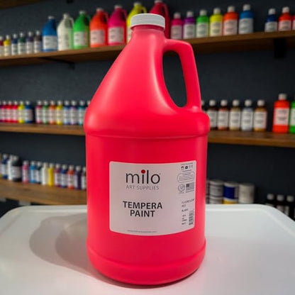 milo Fluorescent Red Neon Tempera Paint | 128 oz Bottle, 1 Gallon | Glows UV in Black Light | Non-Toxic Made in USA | Washable Bulk Art Paint for Party, Student, Classroom, Artist - color: Fluorescent Red