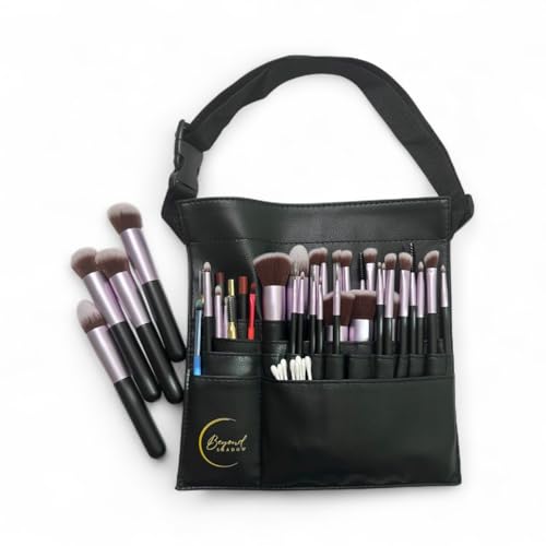 Beyond Shadow Brand™ – Black PU Leather Makeup Brush Pouch | Holds Up to 40 Brushes & Pencils | Professional Organizer with Adjustable Strap for Travel & On-the-Go Makeup Artists, 10LX10WX0.2H Inch