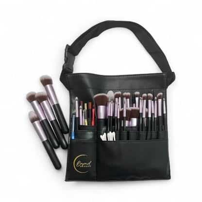 Beyond Shadow Brand™ – Black PU Leather Makeup Brush Pouch | Holds Up to 40 Brushes & Pencils | Professional Organizer with Adjustable Strap for Travel & On-the-Go Makeup Artists, 10LX10WX0.2H Inch