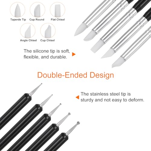 HARFINGTON 5 Pcs Silicone Clay Sculpting Tool Double-Ended Rubber Tip Metal Ball Silicon Shaper Pens Modeling Stylus Dotting Tool for DIY Handicraft Sculpture Pottery Painting, Black - color: Black