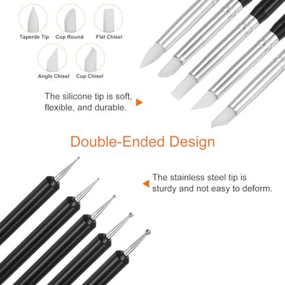 HARFINGTON 5 Pcs Silicone Clay Sculpting Tool Double-Ended Rubber Tip Metal Ball Silicon Shaper Pens Modeling Stylus Dotting Tool for DIY Handicraft Sculpture Pottery Painting, Black - color: Black