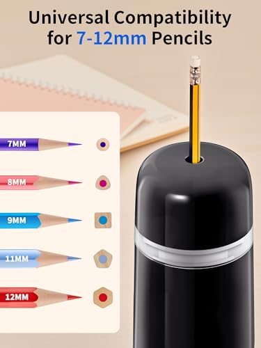 JARLINK Automatic Electric Pencil Sharpener - Hands-Free Operation, 3 Sharpness Modes, 3-Second Sharpening, Rechargeable & Portable for 7-12mm Pencils, Ideal for Classroom and Home Use (Black) - color: Black