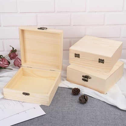 GNIEMCKIN 6 Pack Wooden Box, Unfinished Unpainted Wood Boxes for Crafts, DIY Projects, and Jewelry Storage (7x7x3 inch) - size: 6 Pack (7x7x3 inch)