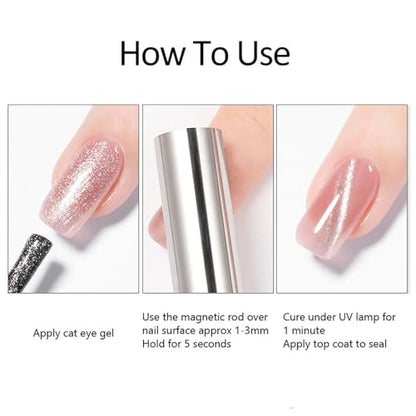 Cat Eye Nail Magnet Gel Nail Polish Magnetic Cylindrical Strong Magnet Stick Cat Eye Nail Art Magnet 3d Cat Eye Magnetic Nail Polish Tool Double Headed Magnet for Nails Salon (Silver) - color: Style 1