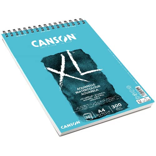 CANSON XL Watercolour 300gsm A4 Paper, Cold Pressed, Spiral Pad Short Side, 30 White Sheets, Ideal for Professional Artists - size: A4