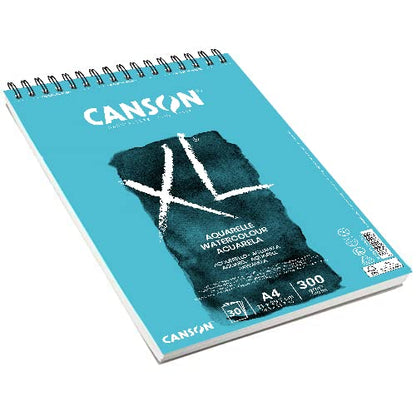 CANSON XL Watercolour 300gsm A4 Paper, Cold Pressed, Spiral Pad Short Side, 30 White Sheets, Ideal for Professional Artists - size: A4