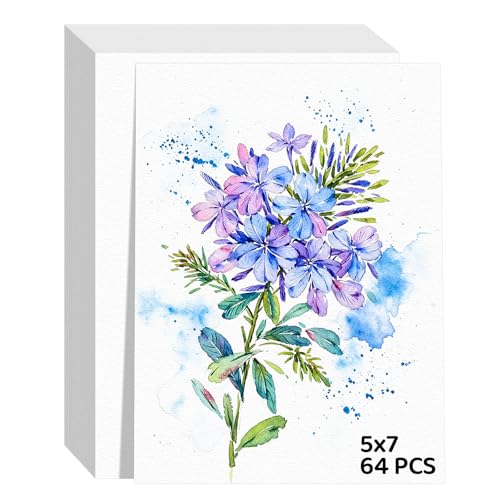 64 Sheets Watercolor Paper 5x7, 140lb/300gsm Cold Press Watercolor Paper Bulk, Cotton Water Color Paper, White Drawing Paper for Sketching, Acrylic, Gouache, Watercolor Supplies for Kids Adults - size: 5x7 Inch-64 Sheets