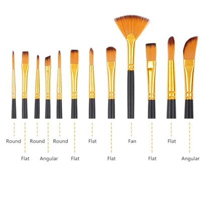Professional Artist Paint Brush Set of 12, Acrylic Paint Brush Set, for Beginners and Professionals, Great for Water, Oil or Acrylic Painting