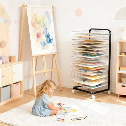 Art Drying Rack with 18 Shelves - Upgrade Heavy-Duty Mobile Drying Cart with Locking Wheels, Portable Storage Organizer for Classroom, Studio, School Art Supplies