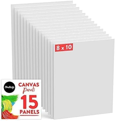 Chalkola 8x10 Canvas for Painting (15 Pack) - Small Canvases for Painting | 100% Cotton, Primed, Acid-Free Panels, Flat Blank 8 x 10 Canvas Board - Art Paint Supplies for Acrylic, Oil, Watercolor - size: 15 - 8"x10", style: White