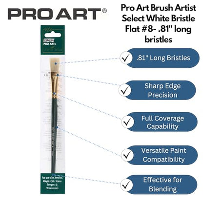 Pro Art Brush White Bristle Flat #8 Pkg, Paint Brushes, Acrylic Paint Brush Set, Brushes Acrylic Painting, Small Brushes, Paintbrush, Brushes