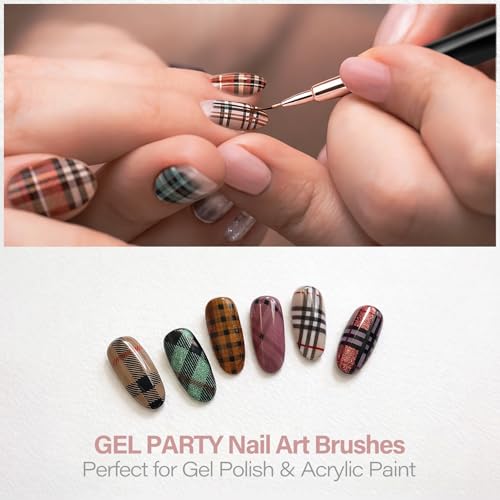GELPARTY 7Pcs Black Nail Art Brush Set - Professional Ultra-Fine Liner & Detail Brushes for Gel Polish & Acrylic Nails - Includes Purple Agate Palette & Holder - Manicure Design Tool Kit - color: Black