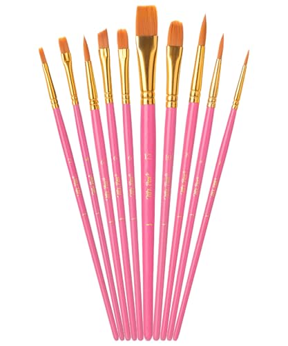 Mr. Pen- Acrylic Paint Brushes Set, 10 Pack, Round & Pointed Tip | Nylon Hair Artist Brushes for Watercolor, Oil, Rock, Face, Nail, Miniature, Canvas, Detailing, Drawing, Art Supplies - color: Berry Bloom, size: 10 Pcs