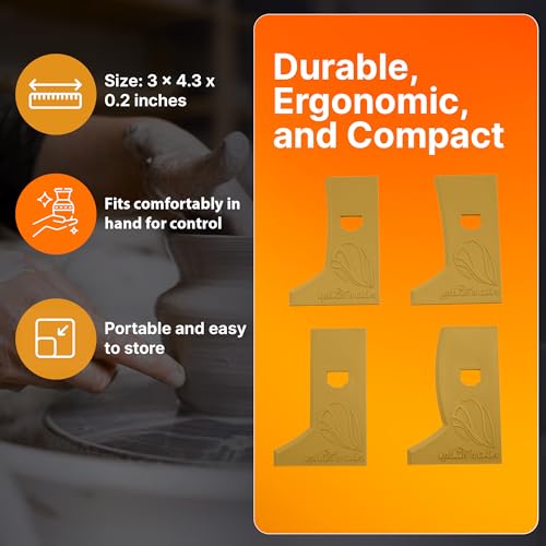 SplashNColor Pottery Ribs - ABS Clay Texture Ribs, Mud Throwing Tools, Ceramic Pottery Smoothing, Sculpting, Carving, and Trimming Tools for DIY Pottery Projects - Orange - Set A - (4 Pack)