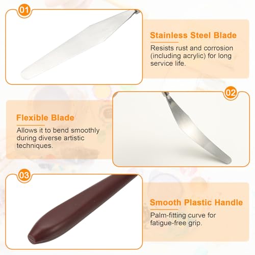 HARFINGTON 2pcs Palette Knife Painting Tool 5.39" x 0.91" Stainless Steel Art Spatula Pallet Knives Scrapers Tools with Plastic Handle for Acrylic Oil Canvas Mixing Spreading, Red/Silver