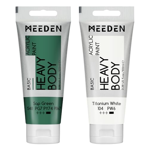 MEEDEN Acrylic Paint Sap Green: Bundled with Titanium White Color - 100ml/3.38oz x 2 Bulk Heavy Body Acrylic Paint Tubes for Art Craft Painting - color: Sap Green, size: 2 Tubes
