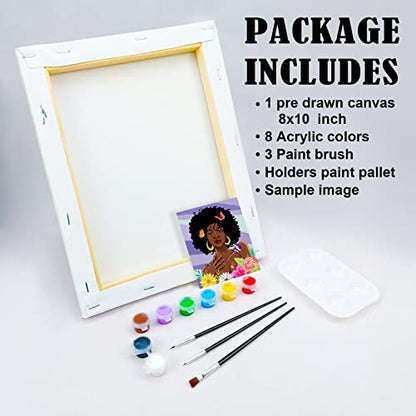 VOCHIC Canvas Painting Kit Pre Drawn Canvas for Painting for Adults Party Kits Paint and Sip Party Supplies 8x10 African American Women Flowers Art Set - size: 8x10, style: Style 2