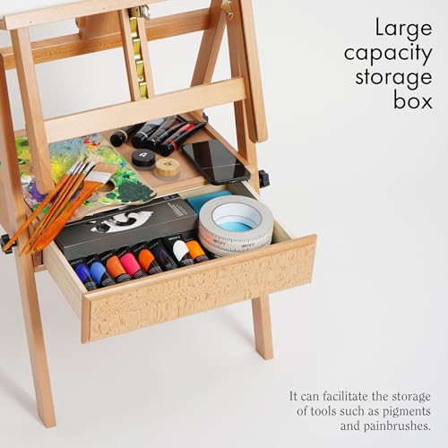 ARTIFY Large Wooden H-Frame Studio Easel, Sturdy Beechwood Canvas Holder Stand, Both Horizontal and Vertical Use, for Acrylic, Oil, Watercolor and Gouache