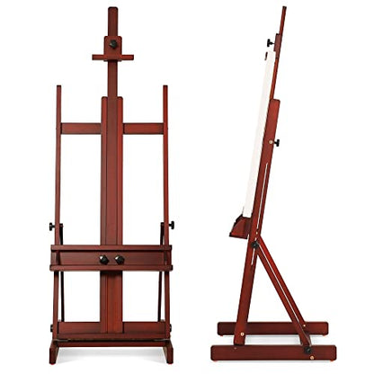 VISWIN Large H-Frame Easel for Painting 53"-91" H, Adjustable Solid Beech Wood Heavy Duty Easel Stand with Storage Tray, Hold Canvas up to 78", Art Easel for Adults, Artists - Walnut - color: Walnut