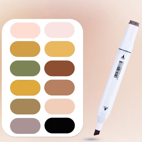 12Pcs Alcohol Markers Pure Color Series,Dual Tip Art Solid Color Markers Set for Adults Beginner Drawing Sketching (Autumn Colors) - color: Autumn Colors