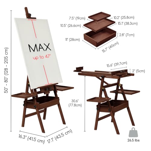 MEEDEN Painting Easel with Storage: H-Frame Beech Wood Art Easel for Adults, Artists, Students, Beginners - Adjustable 50"-80" H, Holds Canvas Up to 47 Inches - color: Deep Walnut