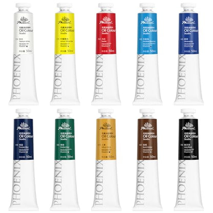 PHOENIX Studio Oil Paint Set - 10 Colors x 50ml / 1.69 Fl oz. - Professional Oil Based Art Paints for Painting - color: 10 colors