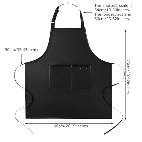 eywlwaar PU Waterproof Apron with 2 Big Pockets Adjustable Oil Proof Apron for Kitchen Dishwashing Cooking 29.92"x 26.77" - color: Black