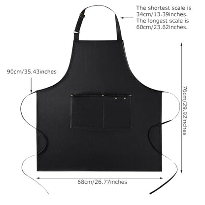 eywlwaar PU Waterproof Apron with 2 Big Pockets Adjustable Oil Proof Apron for Kitchen Dishwashing Cooking 29.92"x 26.77" - color: Black