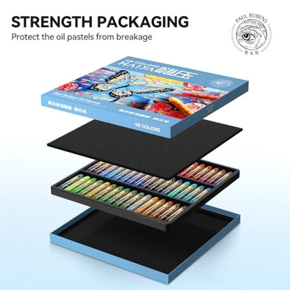 Paul Rubens Oil Pastels Set - 48 Vibrant Colors, Ultra-Soft and Creamy Texture, Easy to Blend for Artists and Beginners - Bullet Head Design for Drawing, Painting, Sketching - New Packaging - style: 48 Basic Colors