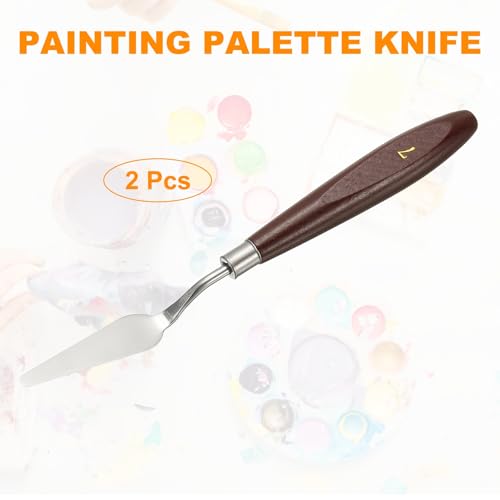 HARFINGTON 2pcs Palette Knife Painting Tool 2.2 x 0.59 Stainless Steel Art Spatula Pallet Knives Scrapers Tools with Beech Wood Handle for Acrylic Oil Canvas Mixing Spreading, Red/Silver - size: 2.2" x 0.59"