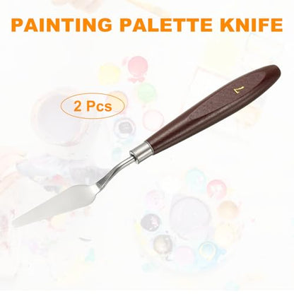 HARFINGTON 2pcs Palette Knife Painting Tool 2.2 x 0.59 Stainless Steel Art Spatula Pallet Knives Scrapers Tools with Beech Wood Handle for Acrylic Oil Canvas Mixing Spreading, Red/Silver - size: 2.2" x 0.59"