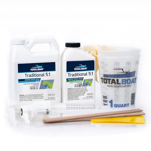 TotalBoat 5:1 Marine Epoxy Resin Kit for Bonding, Filleting, Coating, and Laminating - Use for Fiberglass, Wood, Carbon Fiber, Boat Building, Repairs, Woodworking (Quart, Fast Hardener, Pumps) - size: Quart, style: Fast
