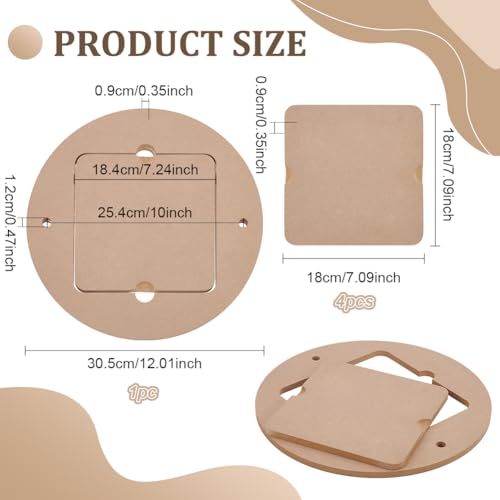 BENECREAT 11.8inch Diameter Pottery Wheel Bats with 4pcs Square Inner Bats, Pre Drilled Round Clay Throwing Bats for Potters Clay Artists Spinning Clay,Making Ceramics, 9mm Thick
