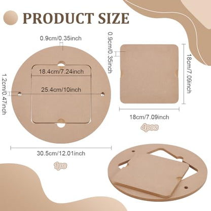 BENECREAT 11.8inch Diameter Pottery Wheel Bats with 4pcs Square Inner Bats, Pre Drilled Round Clay Throwing Bats for Potters Clay Artists Spinning Clay,Making Ceramics, 9mm Thick