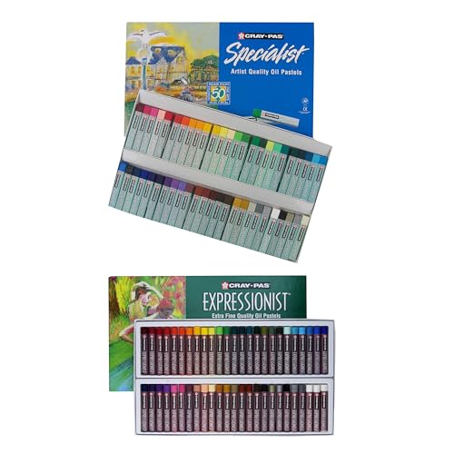 SAKURA Cray-Pas Specialist Oil Pastel Set - Premium Quality Pigments- 50 Colors & Expressionist Oil Pastel Set - Soft Oil Pastels for Artists - 50 Sticks